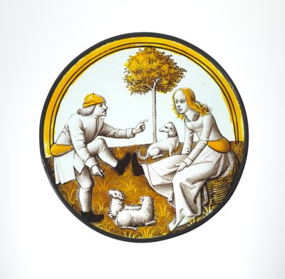Roundel z parą bawiącą się w Quintain, ok. 1500 (szkło, farba szklista i srebrna bejca) autorstwa French School