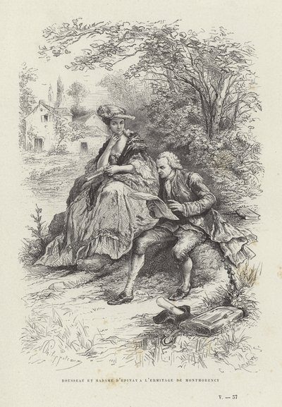 Rousseau i Madame Depinay w Ermitage de Montmorency autorstwa French School