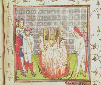 Roy 20 C VII f.44v Spalenie templariuszy, ok. 1308 r. (welin) autorstwa French School