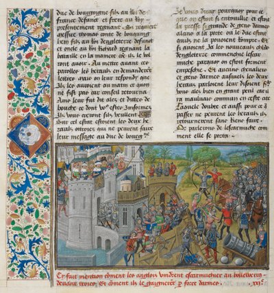 Royal 14 E. IV, f.59v Zdobycie bastionu w Troyes, z „Anciennes et nouvelles Chroniles d