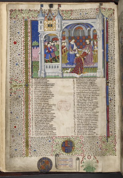 Royal 15 E. VI, f.2v Małgorzata Anjou, siedząca z mężem, królem Henrykiem VI, ilustracja z 