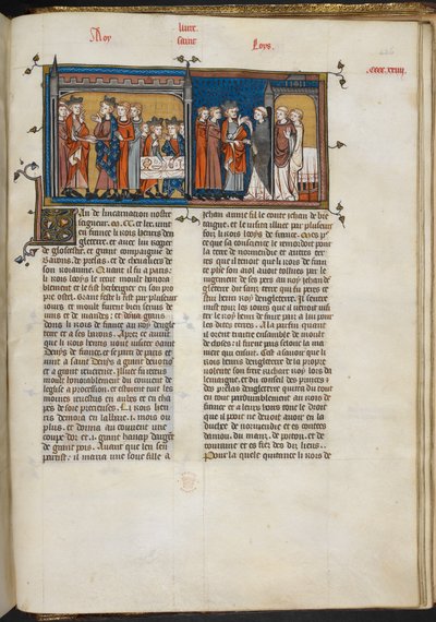 Royal 16 G VI f.426r Miniatura Henryka III odwiedzającego Ludwika IX i Henryka III w St Denis, strona z 