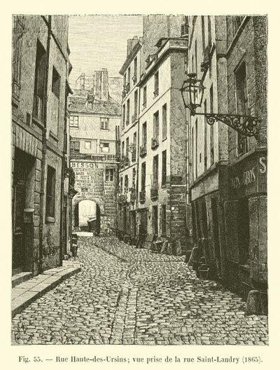 Rue Haute-des-Ursins; widok z rue Saint-Landry, 1865 autorstwa French School