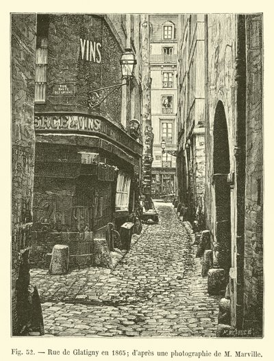 Rue de Glatigny w 1865 r.; ze zdjęcia M Marville autorstwa French School