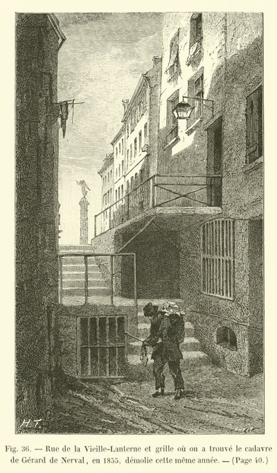 Rue de la Vieille-Lanterne i brama, w której w 1855 r. znaleziono zwłoki Gerarda de Nerval, zburzone w tym samym roku autorstwa French School