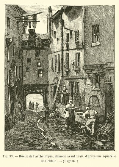 Ruelle de lArche Popin, rozebrany przed 1840; według akwareli Goblain autorstwa French School
