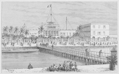 Saint-Louis, widok N"Dar, Pont de Guet, ilustracja z "Le Senegal...", Louis Leon Faidherbe, 1889 autorstwa French School
