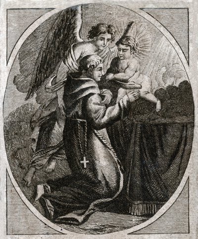 Święty Antoni z Padwy. (rycina z początku XIX wieku) autorstwa French School