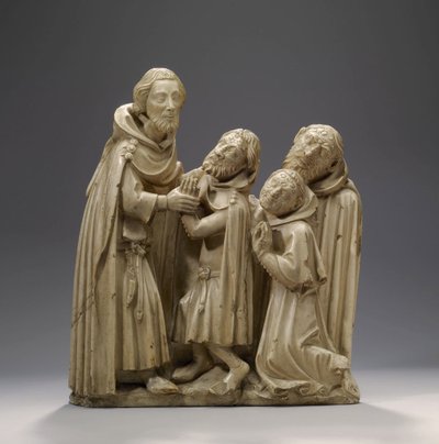 Święty Elzear z Sabran uzdrawia trzech trędowatych, c.1373 (alabaster) autorstwa French School