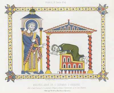 Saint Germain i Heldric w opactwie Saint-Germain dAuxerre autorstwa French School
