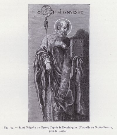 św. Grzegorz z Nyssy; wg Dominichino, kaplica Grotta-Ferrata k. Rzymu (rycina) autorstwa French School