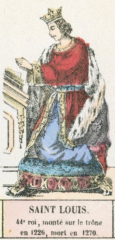 Św. Ludwik, 44 król, wstąpił na tron ​​w 1226, zmarł w 1270 (kolorowa rycina) autorstwa French School