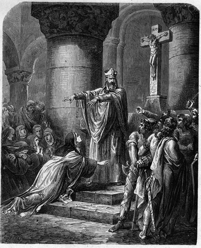 Św. Medard z Noyon (zm. 560) ofiarowujący odzież religijną św. Radegonde (ok. 520-587), żonie króla Clothaire. autorstwa French School
