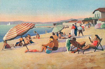 Saint Tropez: plaża bouillabaisse (kolorowa litografia) autorstwa French School