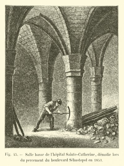 Oddział dolny szpitala Sainte-Catherine, zburzony podczas otwarcia bulwaru Sewastopola w 1853 roku autorstwa French School