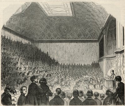 Sala lekcyjna w College de France w Paryżu w XIX wieku - Grawerowanie w „Tableau-de-Paris” autorstwa Edmonda Texiera 1852 autorstwa French School