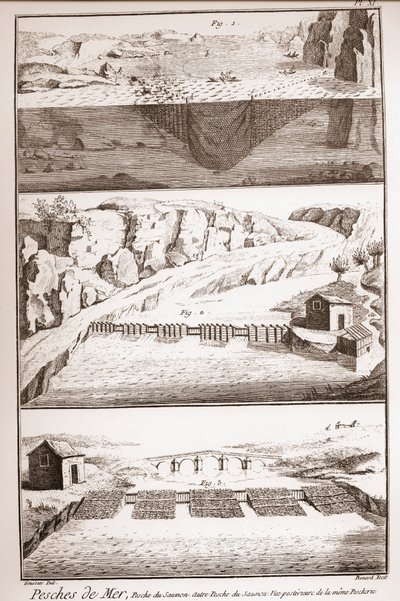 Techniki połowu łososia - Encyklopedia lub Słownik Nauk, Sztuki i Zawodów Denisa Diderota (1713-1784) i Jeana d