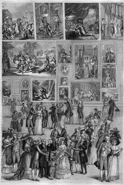 Salon de 1787: widok Salonu Carre w Luwrze podczas wystawy malarstwa w Paryżu. Grawer Martini w „Malowniczym sklepie”” autorstwa French School