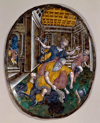 Samson i Dalila Samson tracą siły po tym, jak Dalila obcięła włosy. Broszura Limoges. ok. 1575 Londyńskie Muzeum Wiktorii i Alberta autorstwa French School