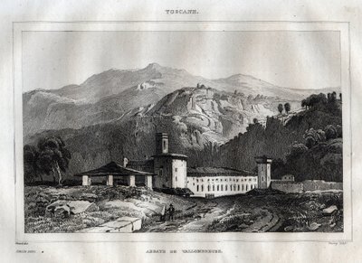 Opactwo benedyktyńskie Santa Maria di Vallombrosa położone w gminie Reggello, w Toskanii - Opactwo Vallombrosa - Rycina z „” Malownicze Włochy”” – Historyczne i opisowe malarstwo Włoch”” M. de Norvins, Ch. Nodier 1834-1836. autorstwa French School