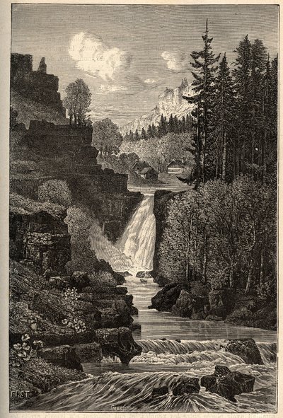 Saut du Doubs (wodospad) Franche-Comte - grawerowanie w „” PATRIE”” - PECTURESSE OPIS FRANCJI W 6 TOMACH WG LUCIENA HUARDA - koniec XIX wieku autorstwa French School