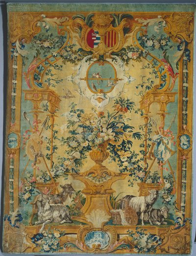 Panel Savonnerie: Wiosna z herbem, producent Fabryka Savonnerie, Francja, przed 1717 r. autorstwa French School