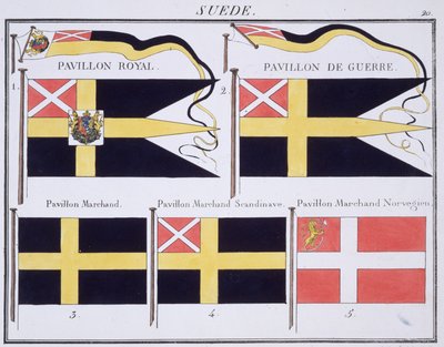 Skandynawskie flagi, z francuskiej księgi flag, c.1819 autorstwa French School