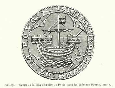 Pieczęć angielskiego miasta Poole, z figurami zamkowymi, XIII w. (rycina) autorstwa French School