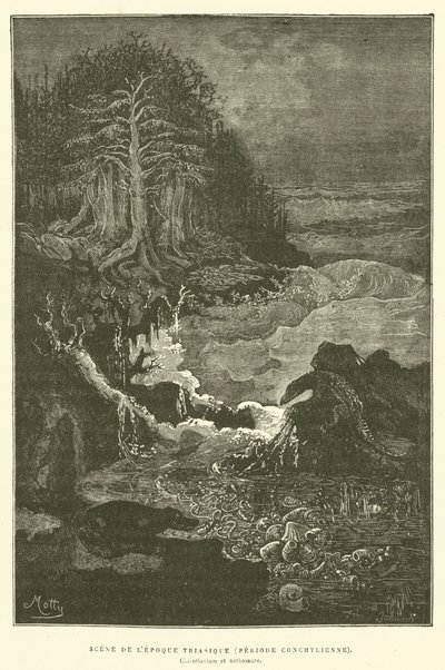 Scena z okresu triasu (konchylia) (rycina) autorstwa French School