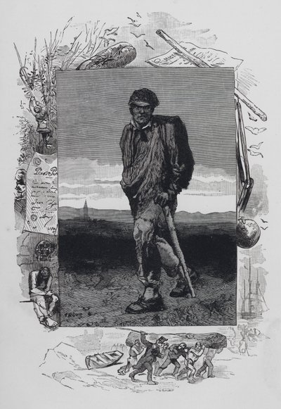 Scena z Les Miserables, autorstwa Victora Hugo: Jean Valjean (rycina) autorstwa French School
