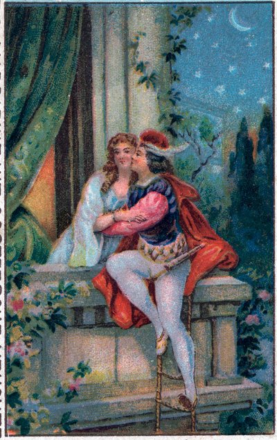 Scena z "Romea i Julii" Szekspira, akt 3, scena 5: kochankowie na balkonie. autorstwa French School