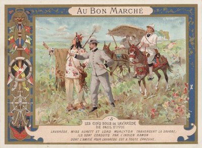 Scena z powieści Les Cinq Sous de Lavarede autorstwa Paula Ivoi (chromolitho) autorstwa French School
