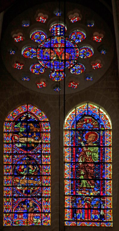 Sceny dotyczące śmierci św. Wincentego; Święty Paul; rycerz z Montfort na róży (w110) autorstwa French School
