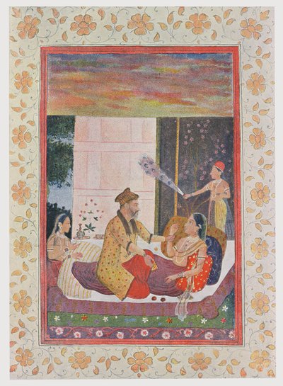 Szeherezada zajęta przez króla, ilustracja z The Arabian Nights, 1895 (rycina kolorowa) autorstwa French School