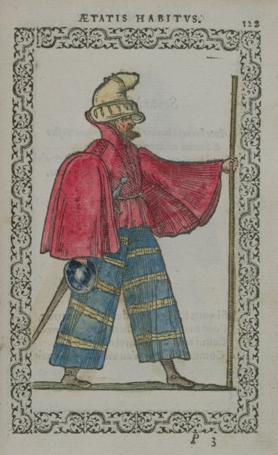 Szkot w stroju ludowym, z Costumes du Monde, wydane w Antwerpii, 1572 (kolorowe drzeworyty) autorstwa French School