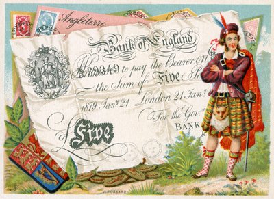 Szkocki żołnierz strzegący pięciofuntowego banknotu Banku Anglii, 1886-95 autorstwa French School