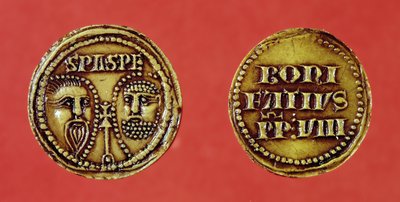 Pieczęć z głowami św. Pawła i św. Piotra, z bulli papieża Bonifacego VIII, recto i verso, 1295 (wosk) autorstwa French School