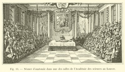 Sesja anatomii w jednej z sal Akademii Nauk w Luwrze autorstwa French School