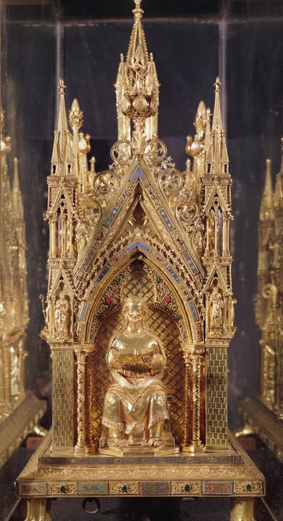 Siedząca figura Chrystusa z Relikwiarza św. Tauryna (złocona miedź, emalia i srebro) autorstwa French School