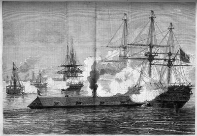 Wojna secesyjna (1861-1865) lub wojna secesyjna - Bitwa morska o Newport News (Wirginia) - 8-9 marca autorstwa French School