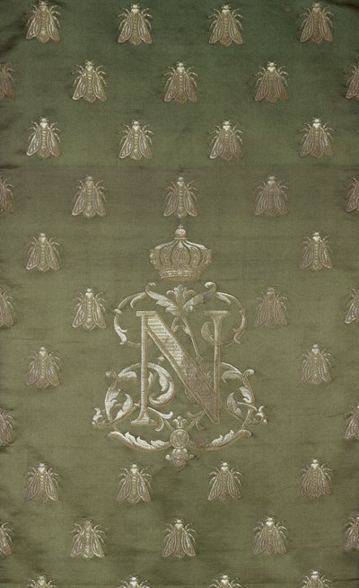 Przekrój z zielonego i złotego adamaszku z herbem i herbem Napoleona III (1808-73) autorstwa French School