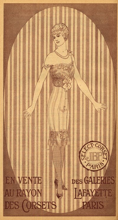 Wybierz gorset JPB do sprzedaży w dziale gorsetów Galeries Lafayette w Paryżu - 1914 autorstwa French School