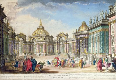 Scenografia na zewnątrz pałacu Apollos, opublikowana w Paryżu, 1748 autorstwa French School