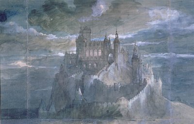 Scenografia do inscenizacji Hamleta (Akt I) w Komedii Francuskiej, 1884 (wc na papierze) autorstwa French School