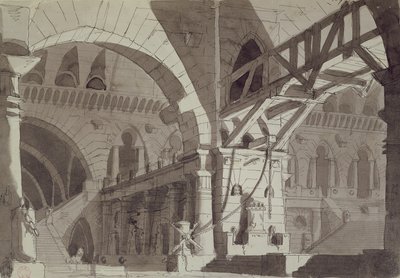 Scenografia w stylu rysunków więziennych Piranesis, ok. 1800 (pióro, tusz i wash) autorstwa French School