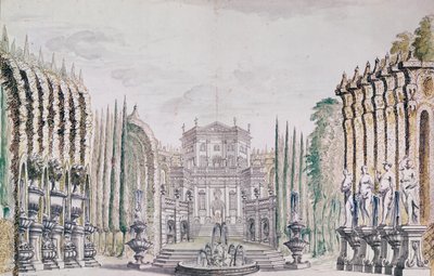 Scenografia pałacu dla teatru, ok. 1660-80 (pióro i atrament oraz wc na papierze) autorstwa French School