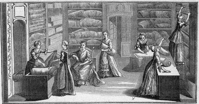 Sklep „kupca mody” w XVIII wieku. Grawerowanie w „La Marine et les colonies: commerce” autorstwa French School
