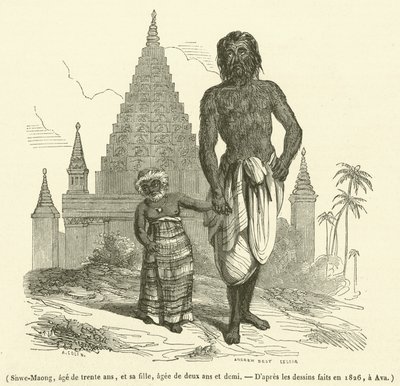 Shwe-Maung, lat trzydzieści, i jej córka, lat dwa i pół (grafika) autorstwa French School