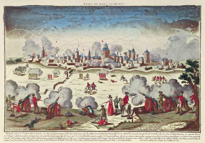 Oblężenie i bombardowanie Lille przez Albert de Saxe-Teschen, wrzesień-październik 1792 (kolorowe grawerowanie) autorstwa French School