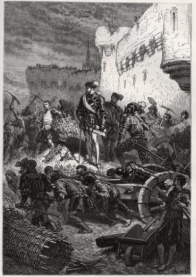 Oblężenie Metz (1552) - Francois de Guise i prace na wałach Metz - grawerowanie z „”Historia Francji opowiedziana moim wnukom”” - Francois Guizot - 1872-1876 autorstwa French School